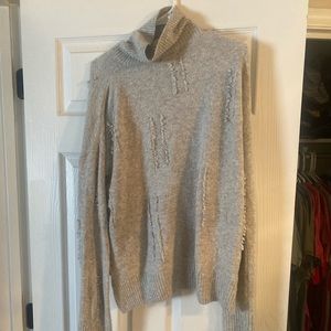 Cow neck frayed sweater